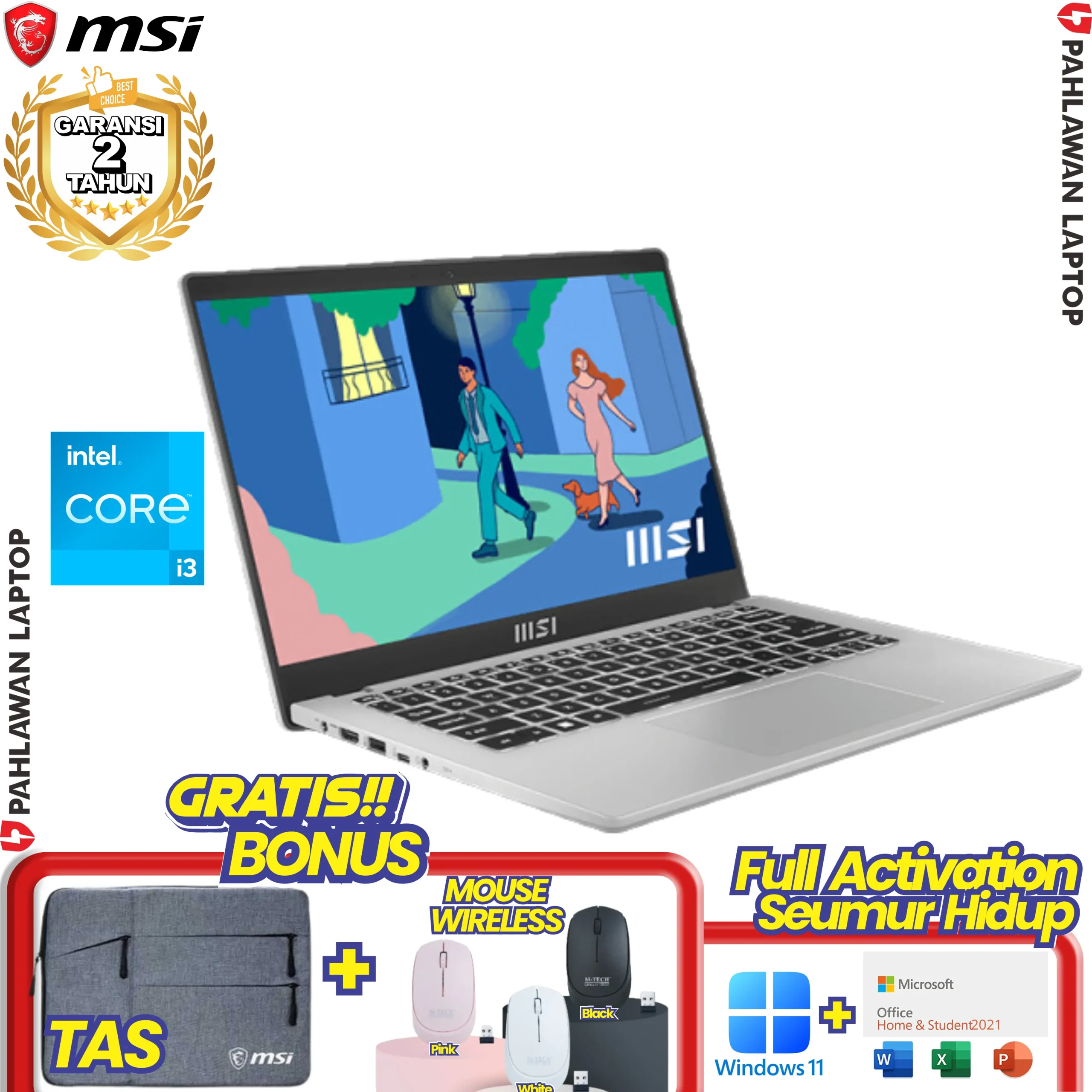 Laptop MSI MODERN 14-C12MO Silver - CORE i3 1215U 8GB SSD 256 GB GARANSI 2 Tahun