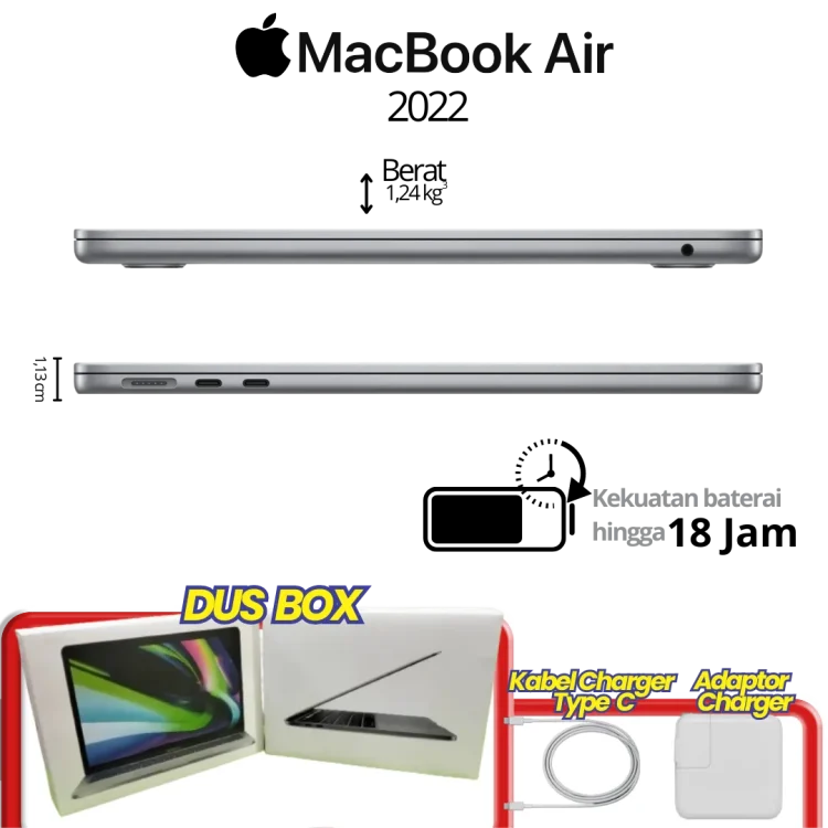 Apple MacBook Air 13 2022 Chip M2 RAM 8 GB SSD 256 GB Space Grey - Gambar 4