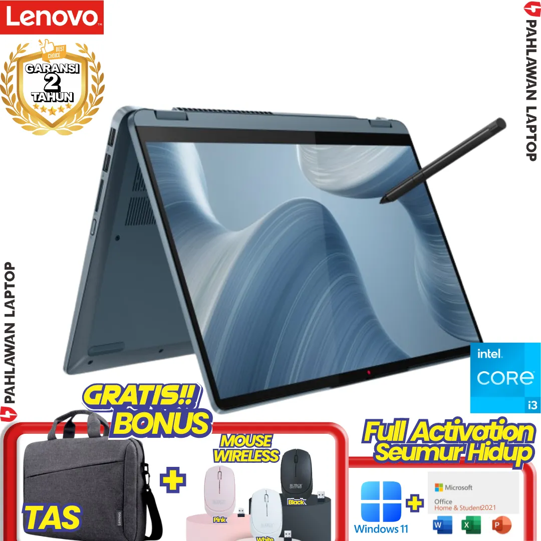 Laptop LENOVO FLEX 5-7SID Flip TouchScreen Core i3 1315U RAM 8GB SSD 512 GB Stone Blue GARANSI 2 Tahun