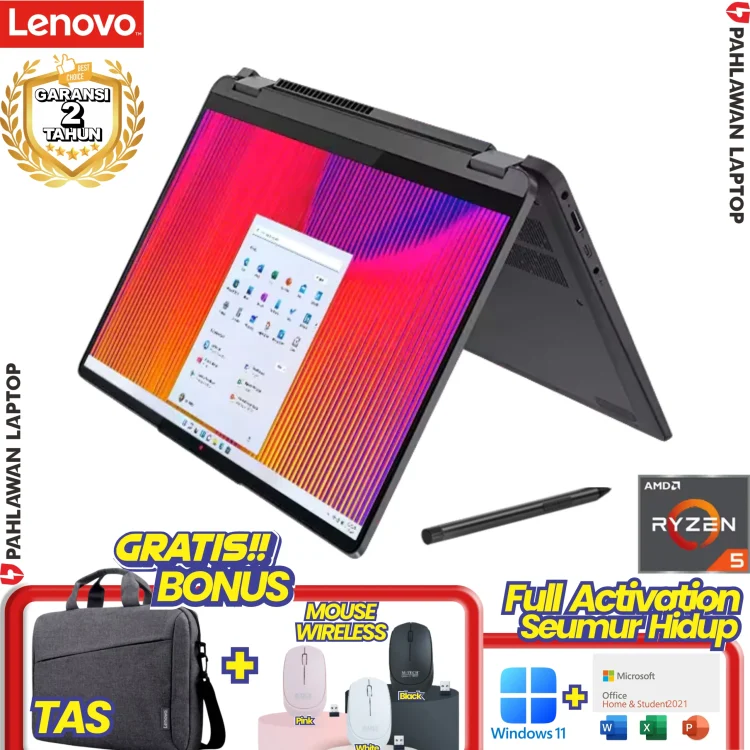 Laptop LENOVO FLEX 5-FXID Flip TouchScreen Ryzen 5 5500U RAM 8 GB SSD 512 GB 14 inch WUXGA IPS Storm Grey GARANSI 2 Tahun