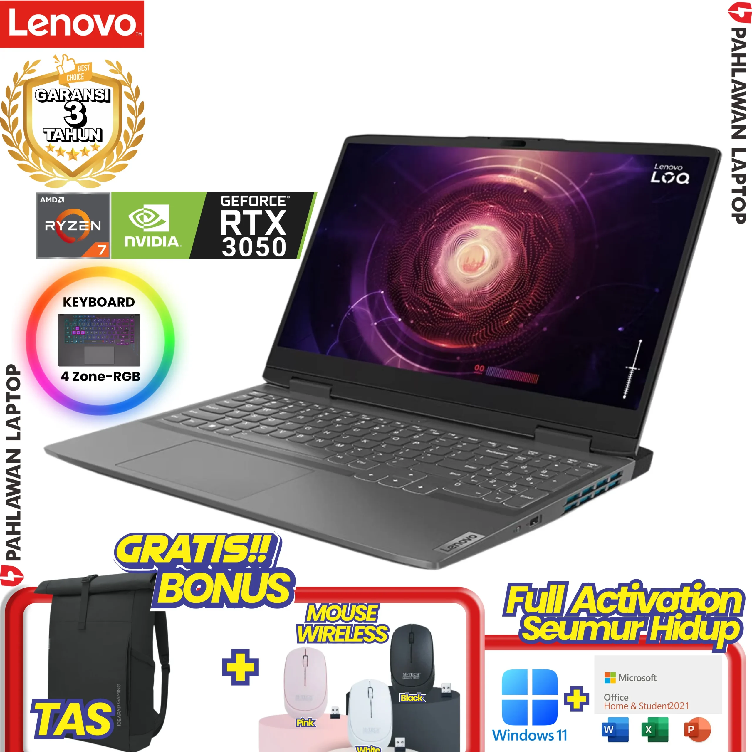 Laptop LENOVO IdeaPad Gaming LOQ 15-C9ID RYZEN 7 7840HS VGA NVIDIA RTX 3050 RAM 8 GB SSD 512 GB 100%sRGB Storm Grey GARANSI 2 Tahun