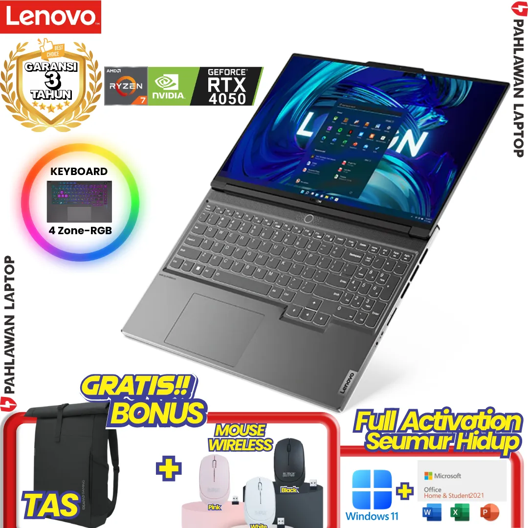Laptop LENOVO LEGION Gaming Slim 5-45ID Ryzen 7 7840HS VGA NVIDIA RTX 4050 RAM 16 GB SSD 512 GB Storm Grey GARANSI 3 Tahun