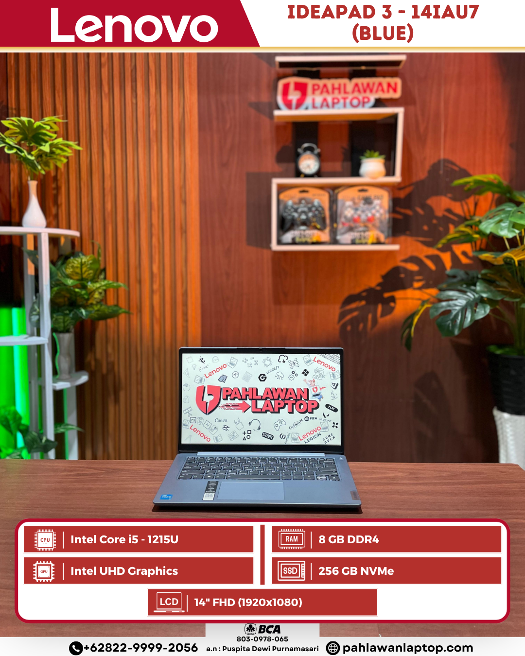 Lenovo IdeaPad 3 - 14IAU7 Intel Core i3-1215U/Ram 8GB/256GB/Layar 14"